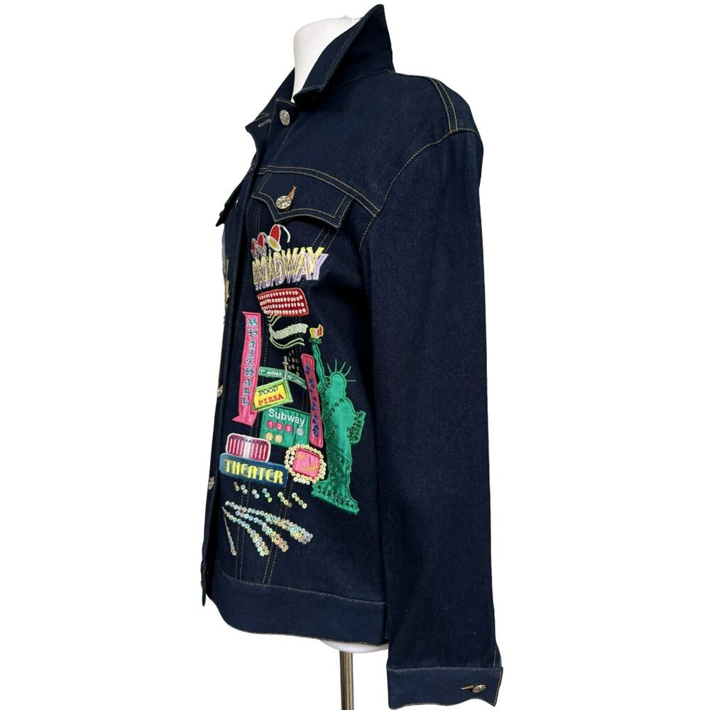 Diane's Essentials Women's New York Theme Beaded Embellished Denim Jacket Sz S - Picture 8 of 10